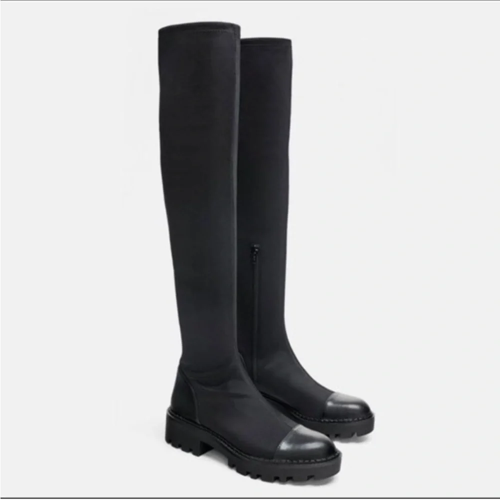 Zara | Tall Lug Soled‎ Boots in Black Size 39 8